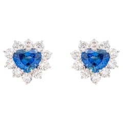 4.91 Carat Heart Shaped Sapphire Diamond Earrings