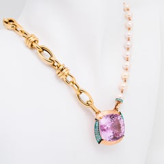 Collar de 49,1 quilates de kunzita y diamantes con perlas y oro de 18 quilates, Austy Lee