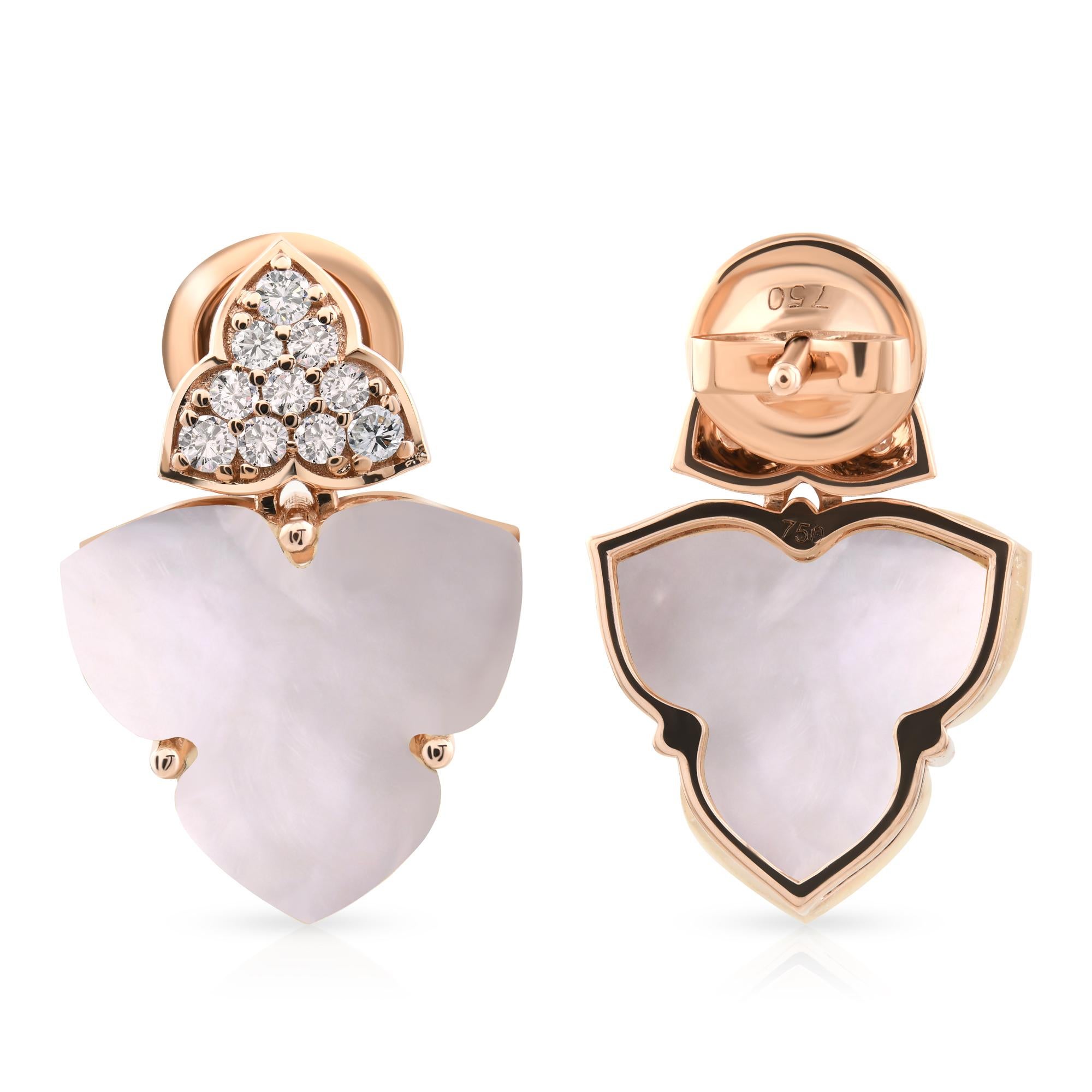 Moderne Boucles d'oreilles nacre 4,91 carats 0,29 carat SI/H Diamond Earrings Or rose 18 carats en vente