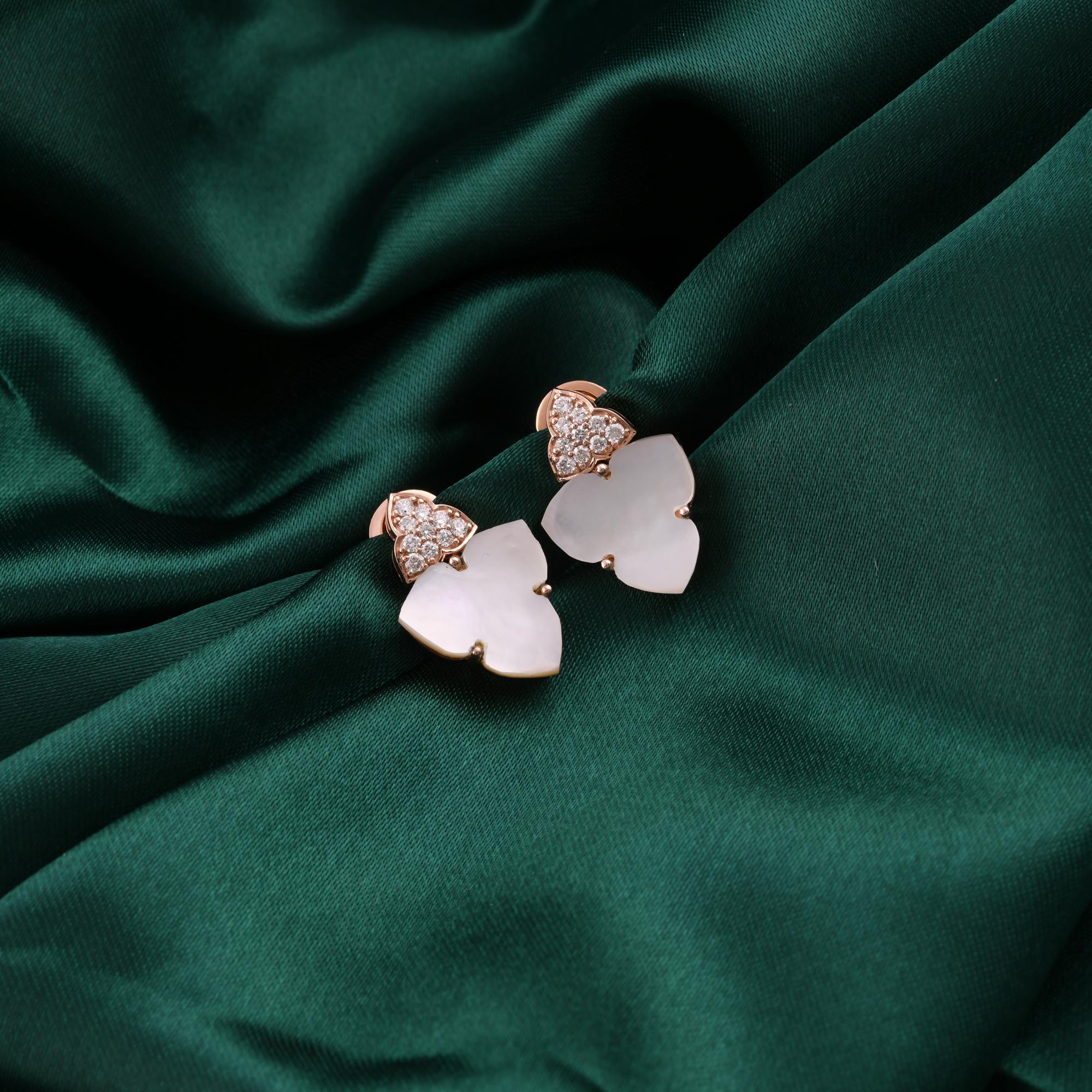 Taille ronde Boucles d'oreilles nacre 4,91 carats 0,29 carat SI/H Diamond Earrings Or rose 18 carats en vente