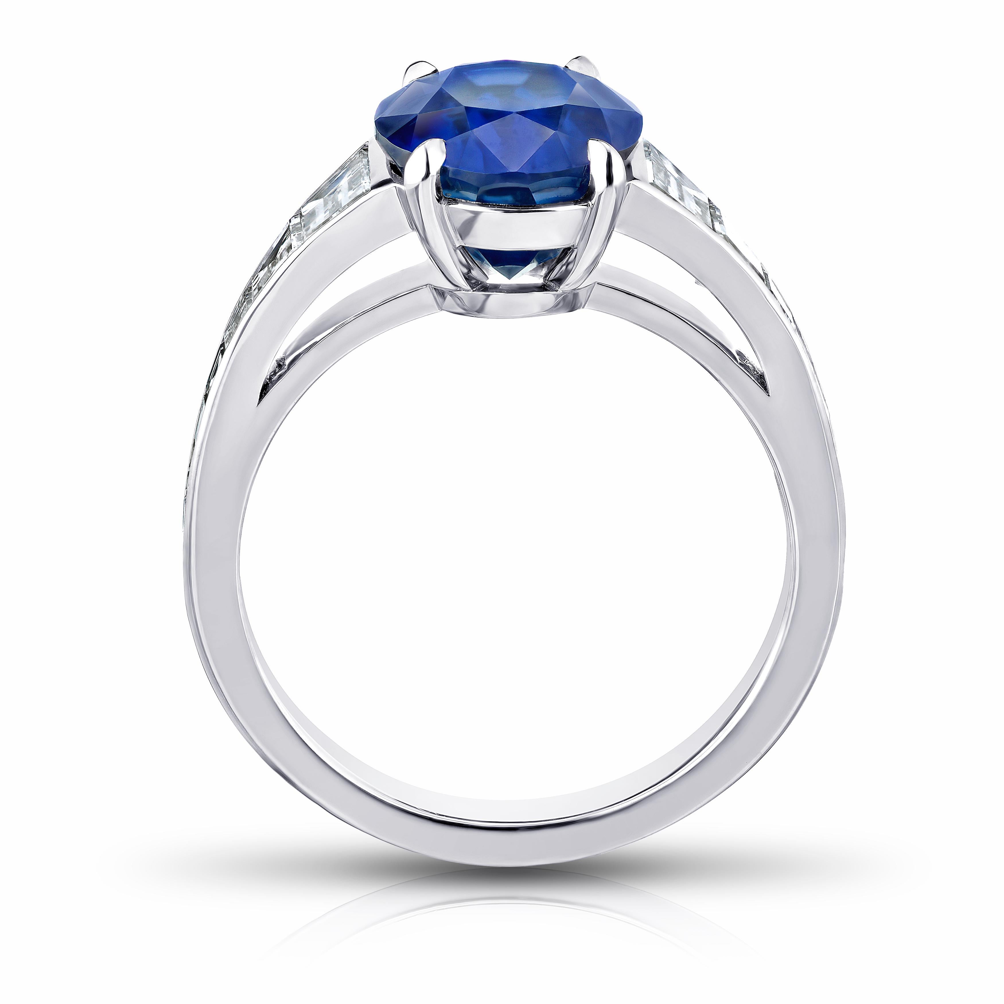 Contemporary 4.91 Carat Oval Blue Sapphire and Diamond Ring