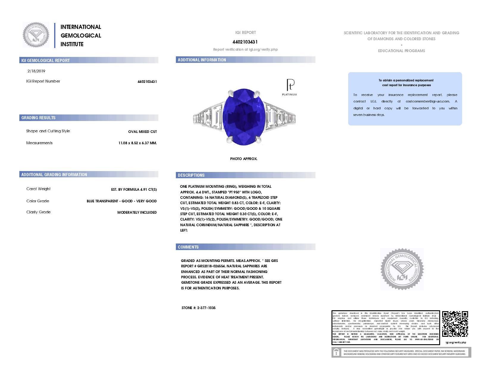 Women's 4.91 Carat Oval Blue Sapphire and Diamond Ring