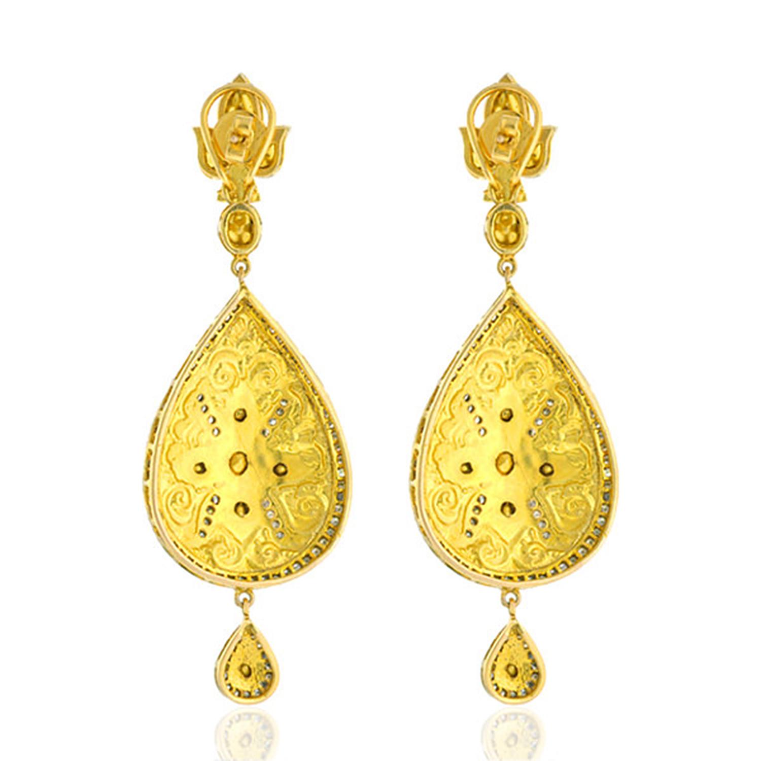 Cast from 14-karat gold & sterling silver, these antique style earrings are hand set with 4.91 carats rose cut diamonds.

FOLLOW  MEGHNA JEWELS storefront to view the latest collection & exclusive pieces.  Meghna Jewels is proudly rated as a Top