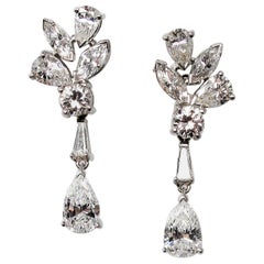 4.91 Carats Total Diamond Cluster Removable Drop Dangle Earrings VVS1-VS1 D-E