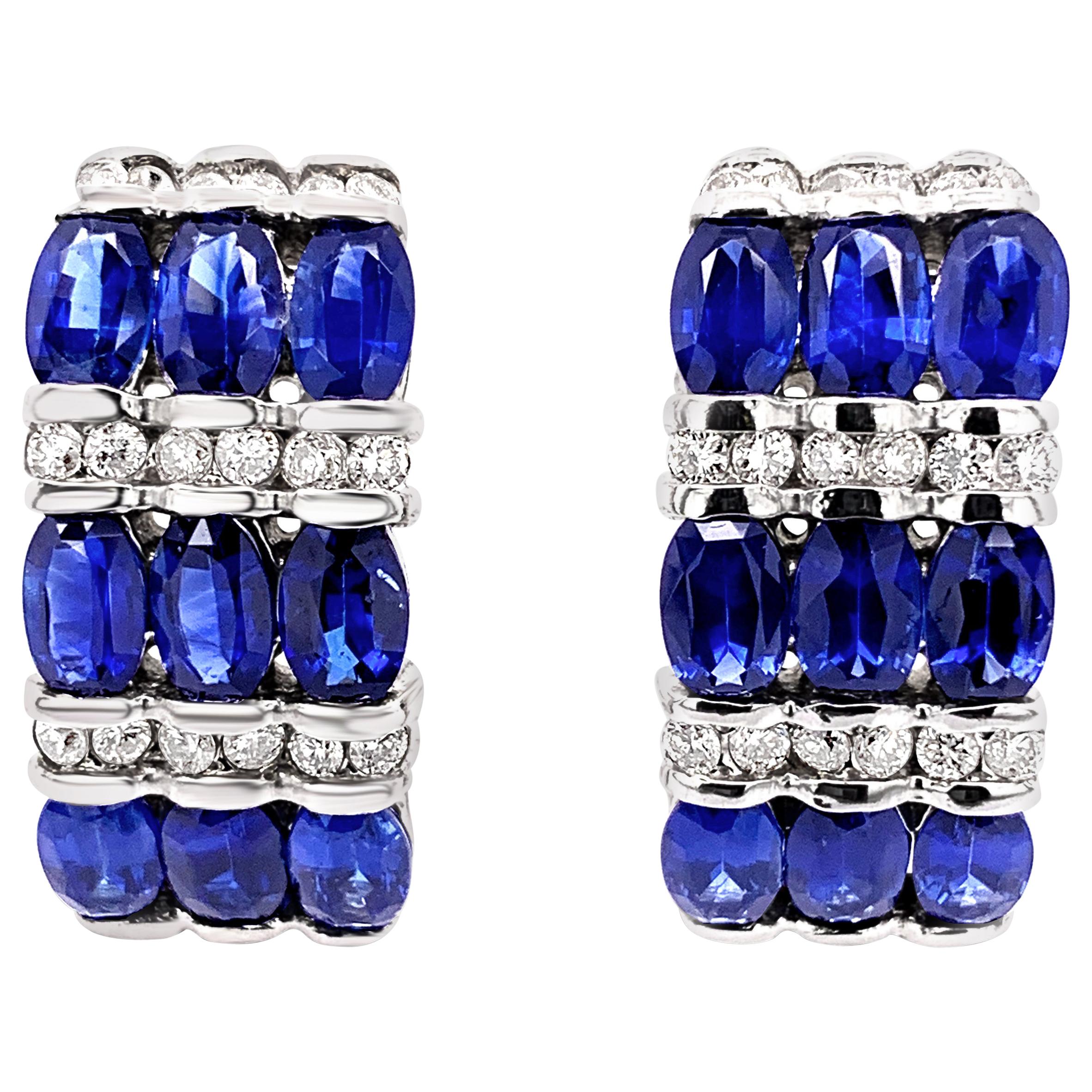 4.91 Carat 'Total Weight' Oval Sapphire and Diamond Earrings in 18K White Gold
