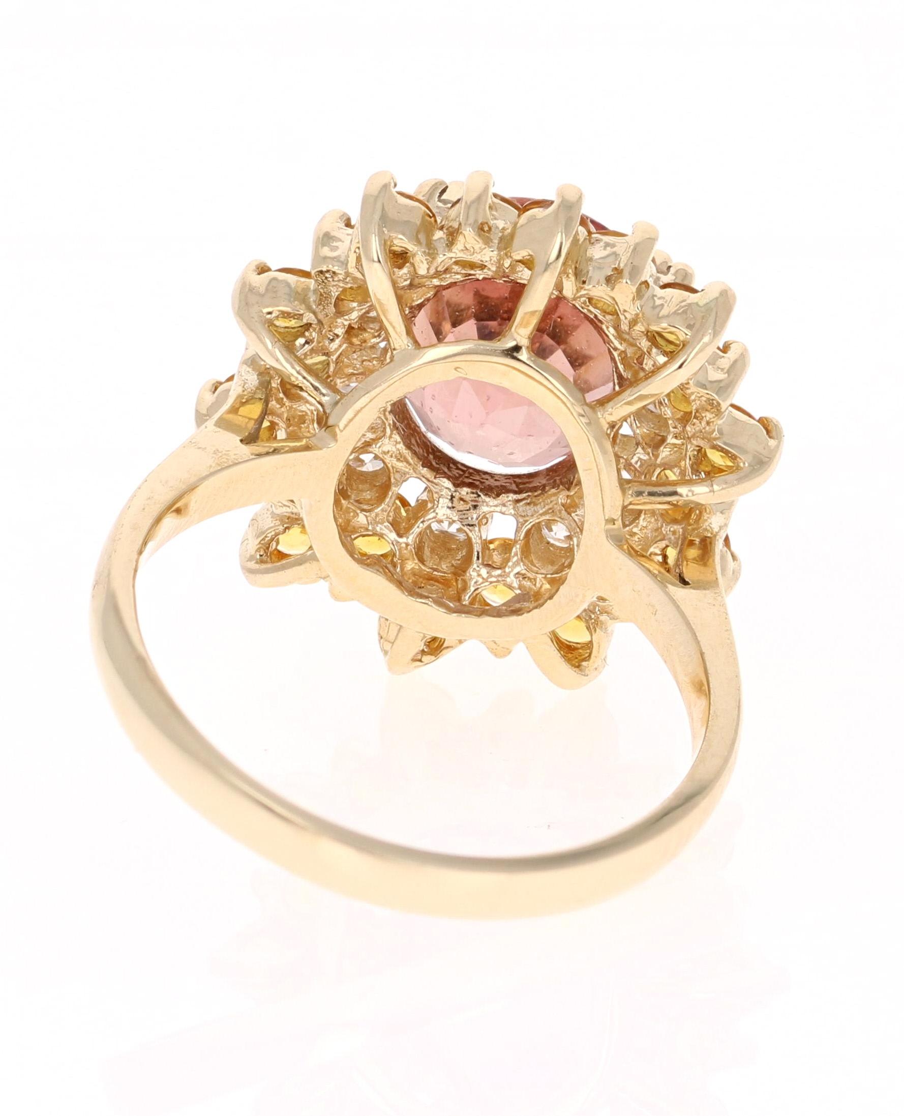 Contemporary 4.91 Carat Tourmaline Diamond 14 Karat Yellow Gold Ring For Sale