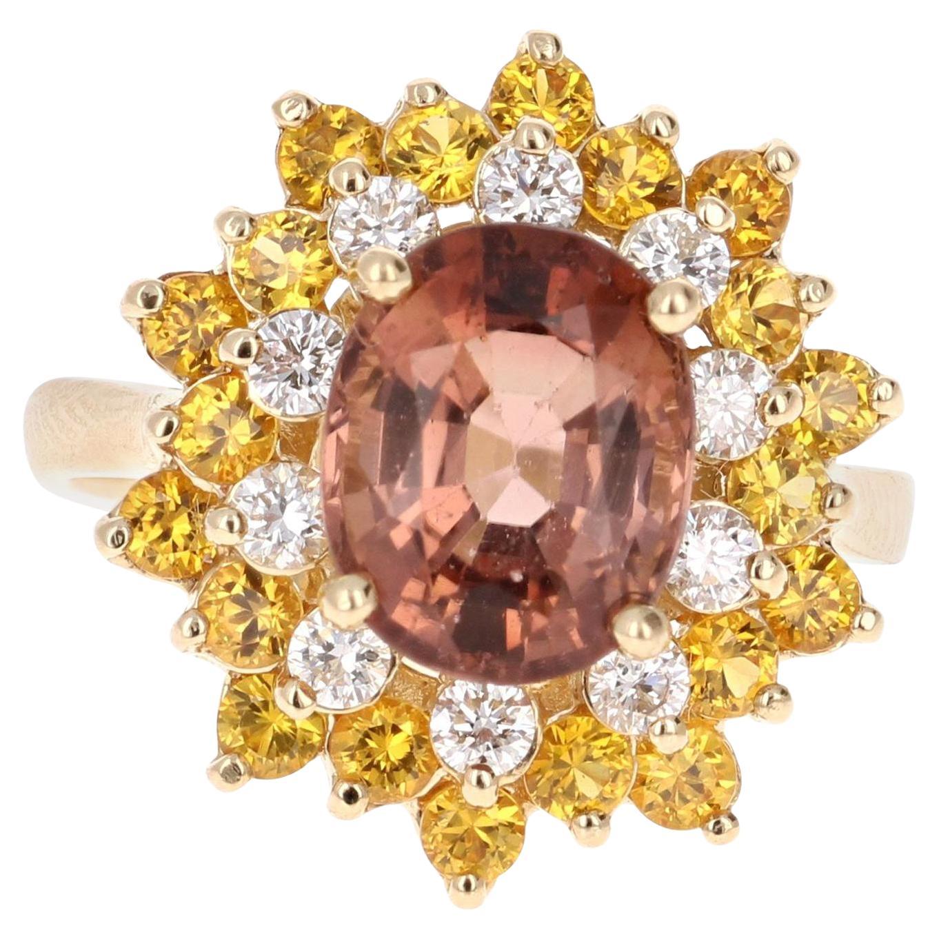 Anello cocktail in oro giallo con tormalina e diamanti da 4,91 carati in vendita