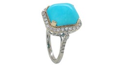 4.91 Carat Turquoise Diamond Halo Ring in 18K White Gold