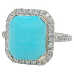 4.91 Carat Turquoise Diamond Halo Ring in 18K White Gold