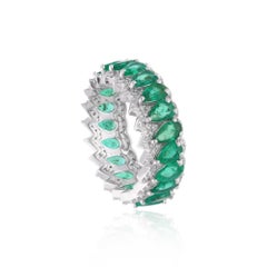 4.91 Carat Zambian Emerald 0.65 Carat SI/H Diamond Band Ring 18 Karat White Gold