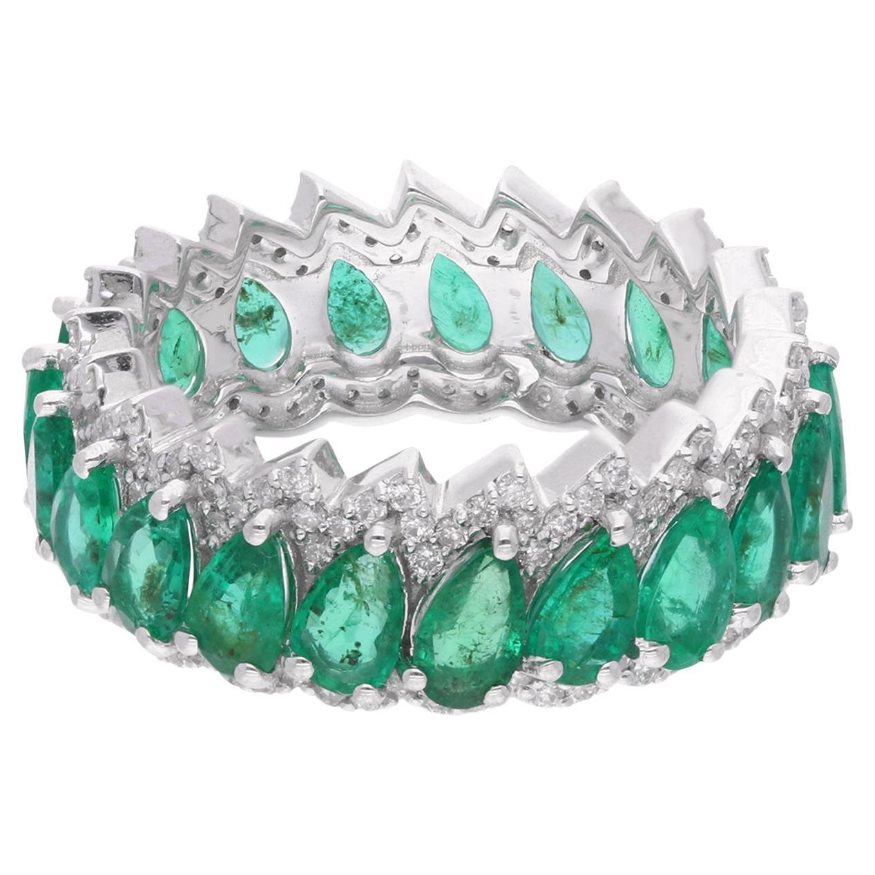 4.91 Carat Zambian Emerald 0.65 Carat SI/H Diamond Band Ring 18 Karat White Gold