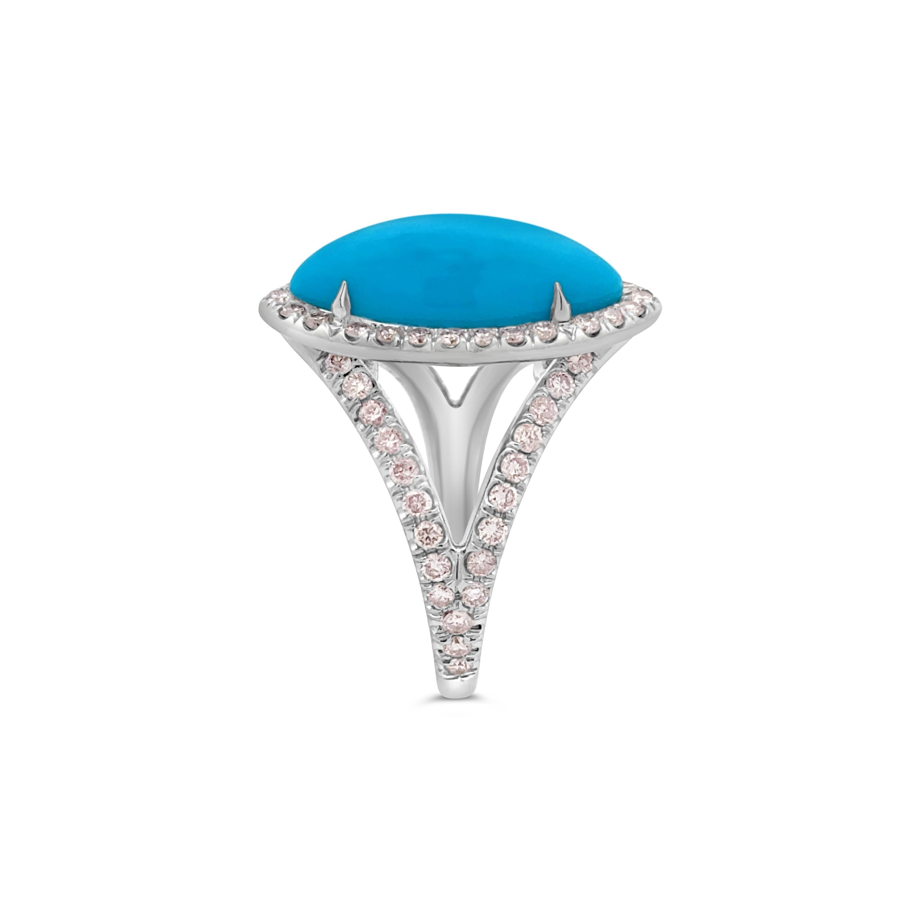Contemporary Roman Malakov 4.91 Carats Marquise Cut Turquoise & Pink Diamond Fashion Ring For Sale