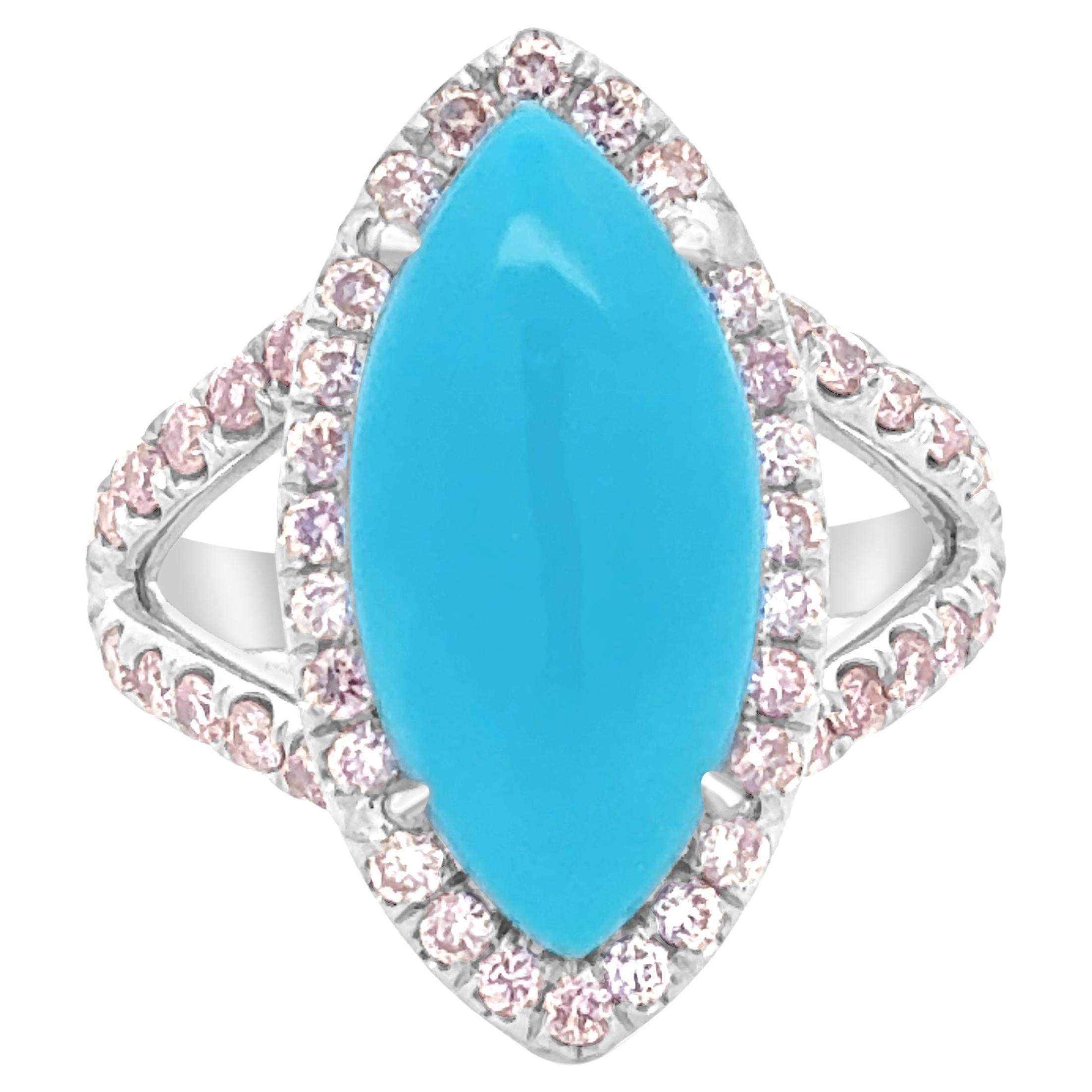 Roman Malakov 4.91 Carats Marquise Cut Turquoise & Pink Diamond Fashion Ring For Sale