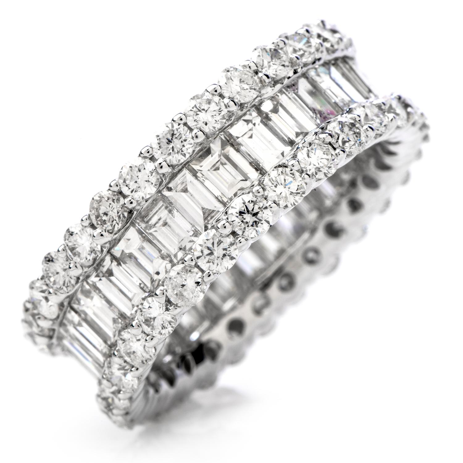 4,91 Karat runder Diamant Baguette breiter Ewigkeitsring (Rundschliff)