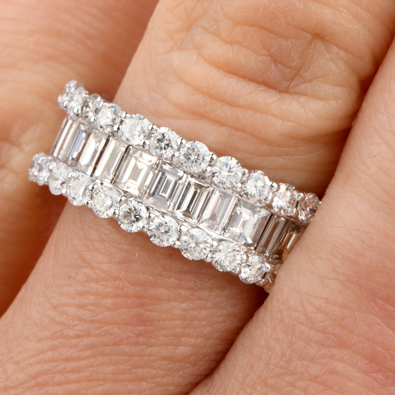 4,91 Karat runder Diamant Baguette breiter Ewigkeitsring im Zustand „Hervorragend“ in Miami, FL