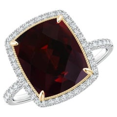 4.91 CTW Cushion Garnet Halo Ring in Two Tone in 14K White & Yellow Gold
