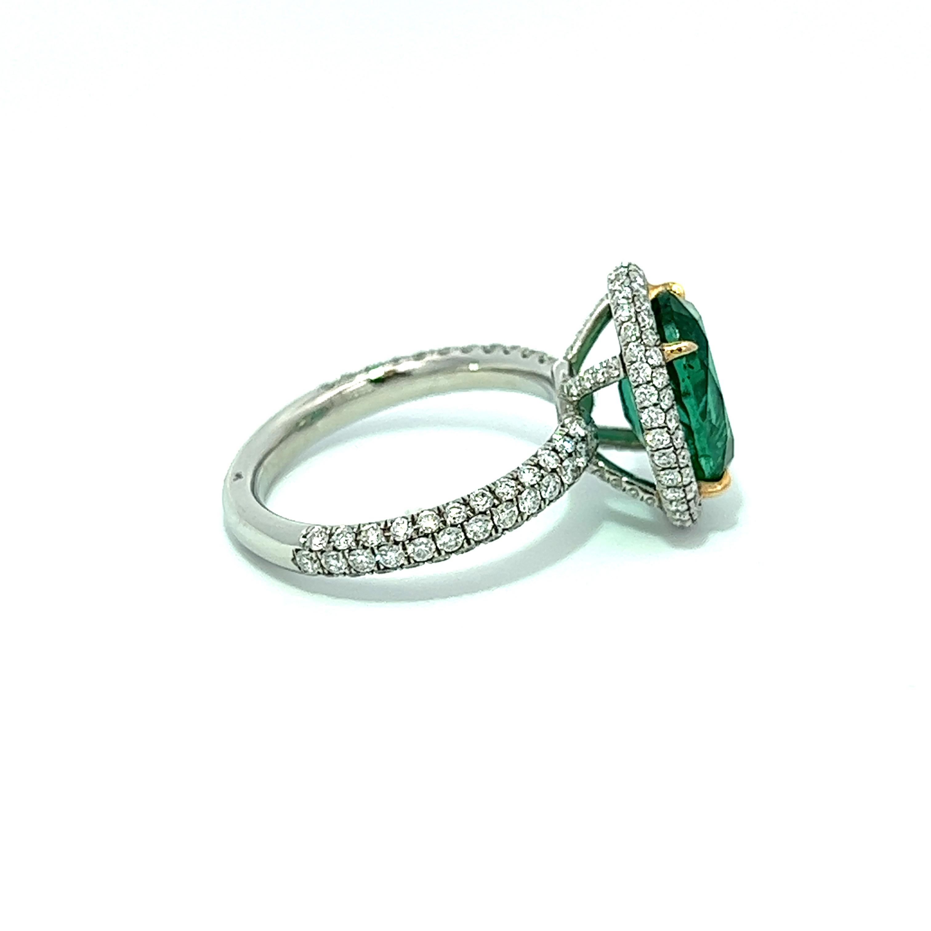 Oval Cut 4.91 Total CT Natura Ovall Colombian Emerald & Diamond Ring PLAT Setting GIA. For Sale