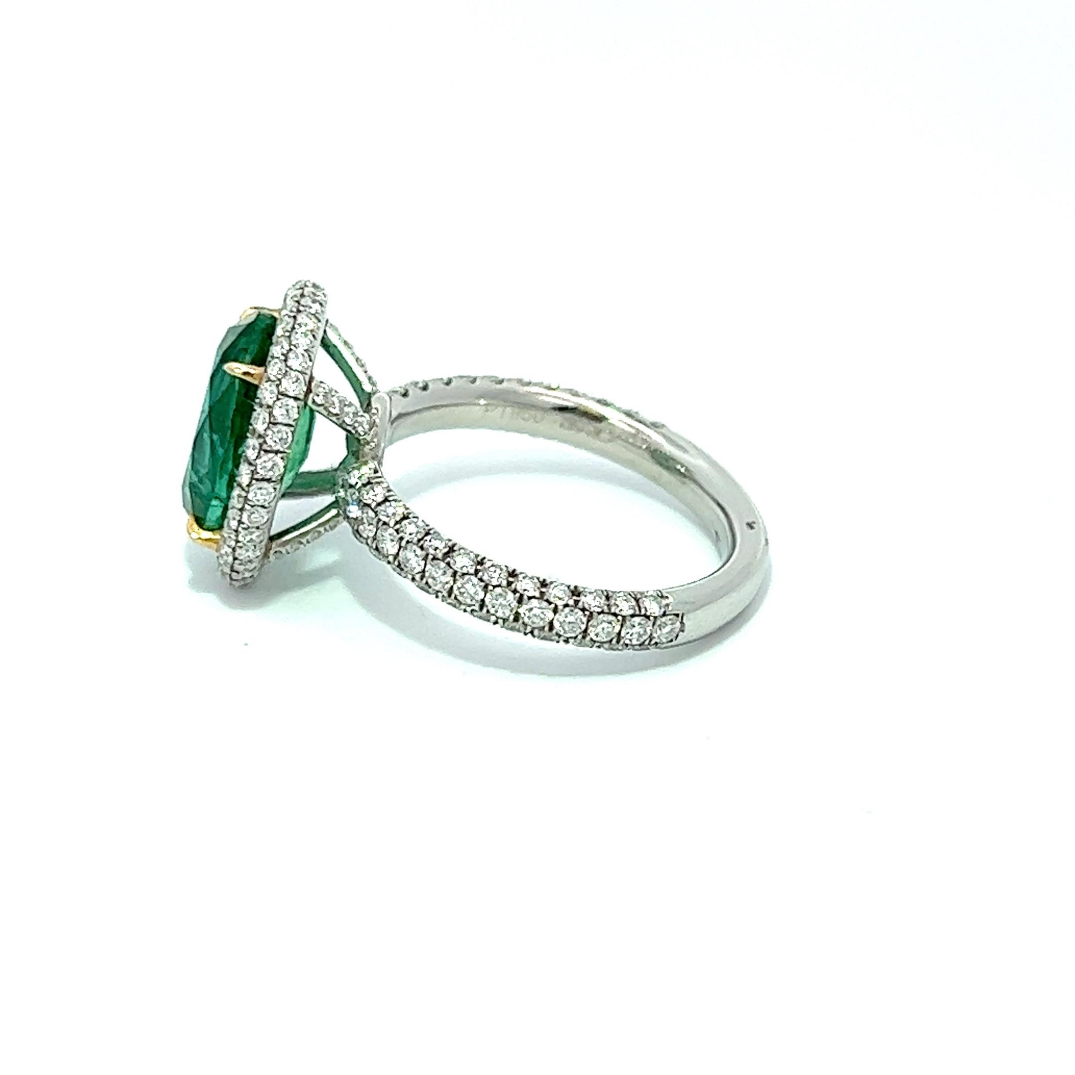4.91 Total CT Natura Ovall Colombian Emerald & Diamond Ring PLAT Setting GIA. For Sale 1