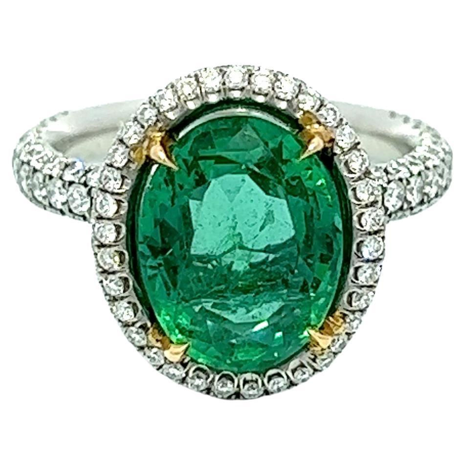 4.91 Total CT Natura Ovall Colombian Emerald & Diamond Ring PLAT Setting GIA. For Sale