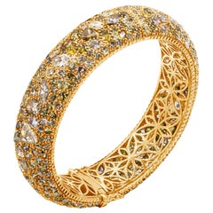 49.12 Carat Total Natural Fancy Color Diamond Micro Pave Domed Bangle Bracelet