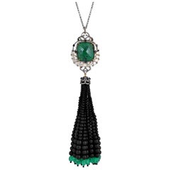 49.17 Carat Emerald Onyx Tassel Diamond Necklace