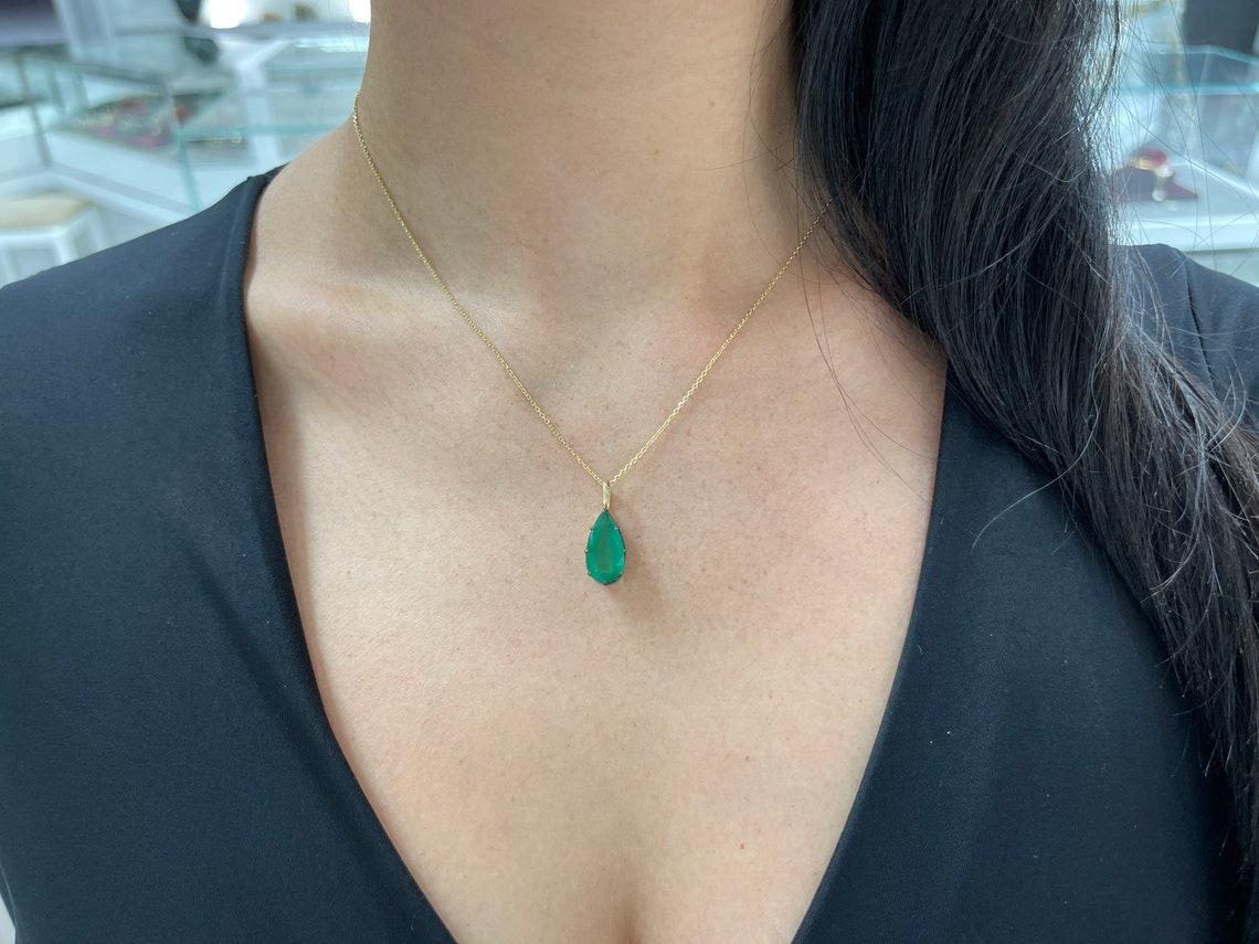 4.91ct Emerald-Pear Cut Georgian Styled Solitaire Pendant In New Condition For Sale In Jupiter, FL