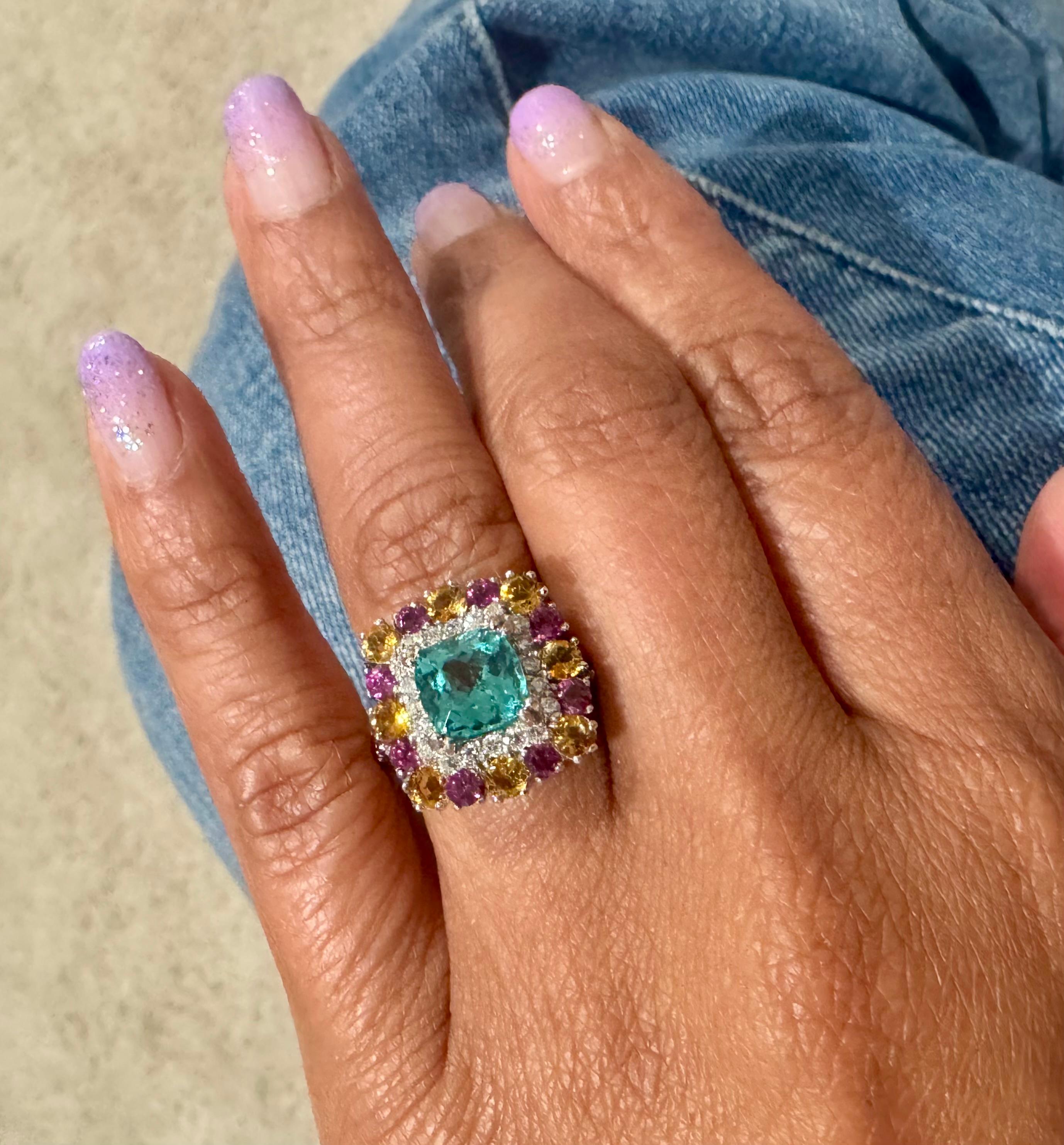 Anello da cocktail in oro bianco 14 carati con granato apatite e diamante citrino da 4,92 carati in vendita 4