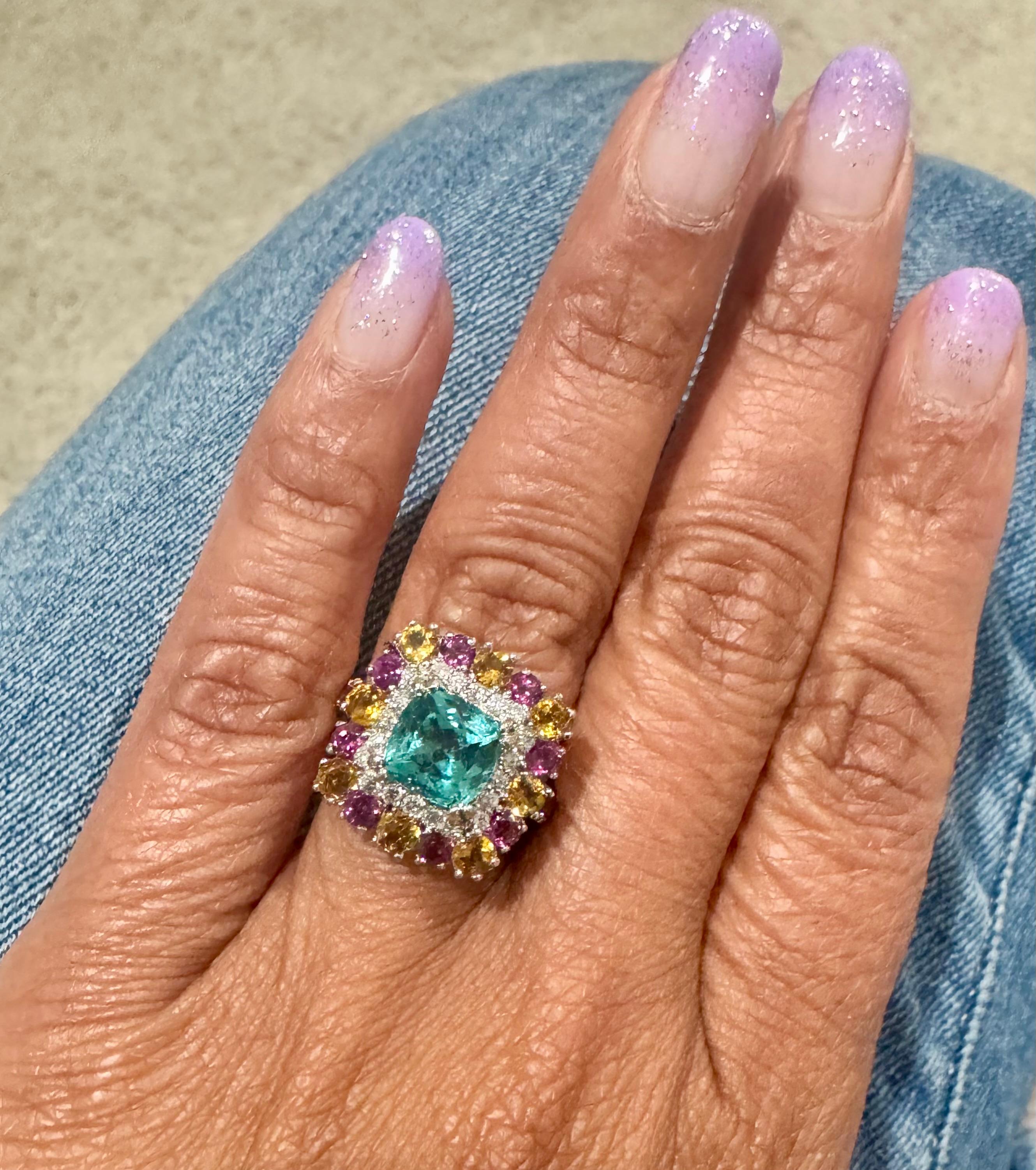 Anello da cocktail in oro bianco 14 carati con granato apatite e diamante citrino da 4,92 carati in vendita 3