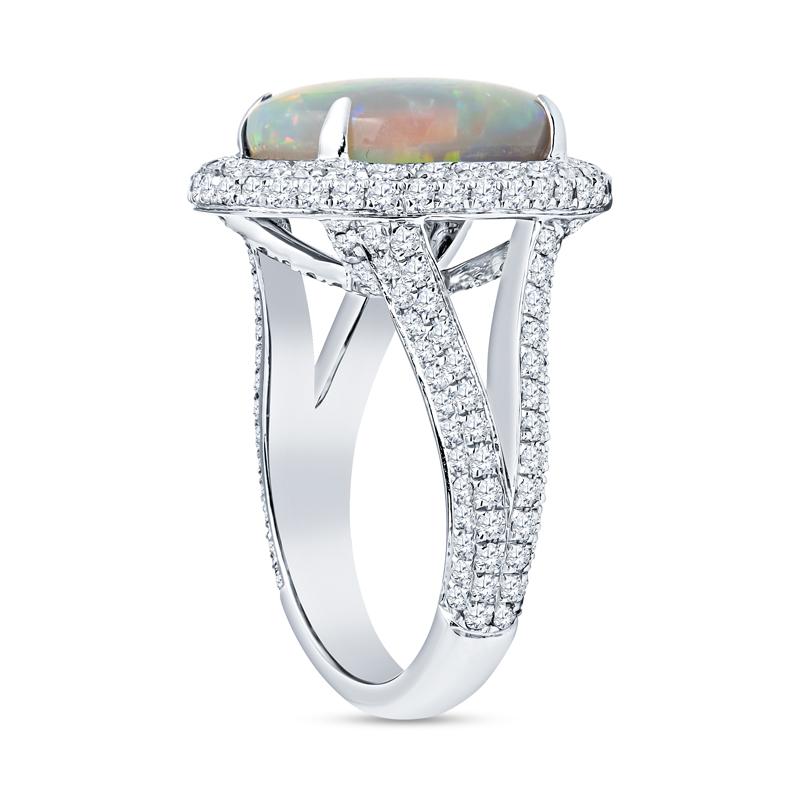 Modern 4.92 Carat Australian Opal and Diamond Ring For Sale
