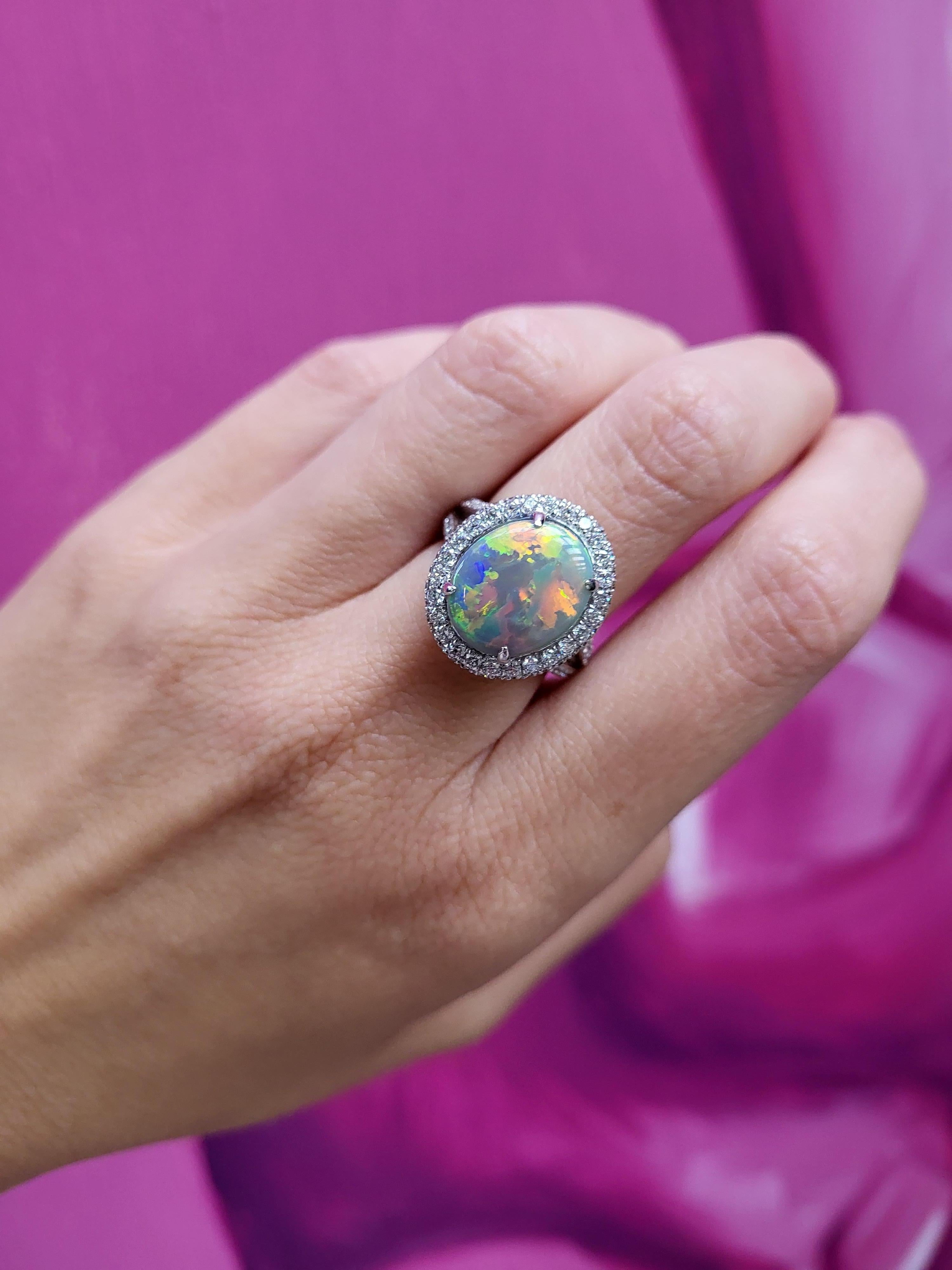 Women's or Men's 4.92 Carat Australian Opal and Diamond Ring For Sale