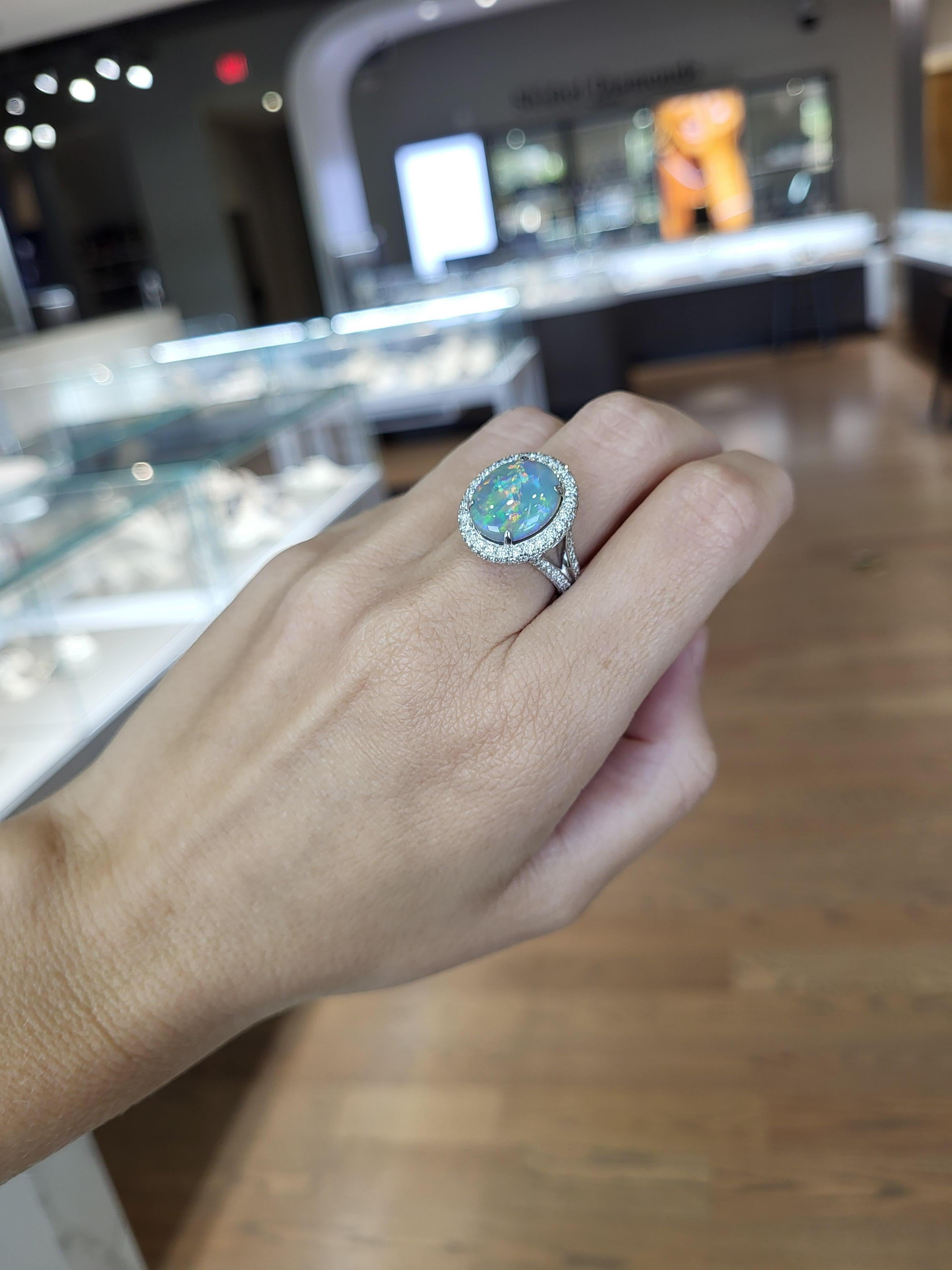 4.92 Carat Australian Opal and Diamond Ring For Sale 3