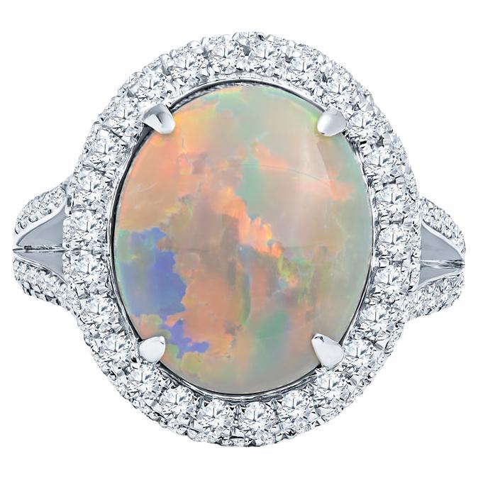 4.92 Carat Australian Opal and Diamond Ring For Sale