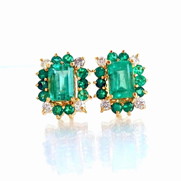 4.92 Carat Colombian Emerald Diamond Stud Earrings 100% Natural 18 ...