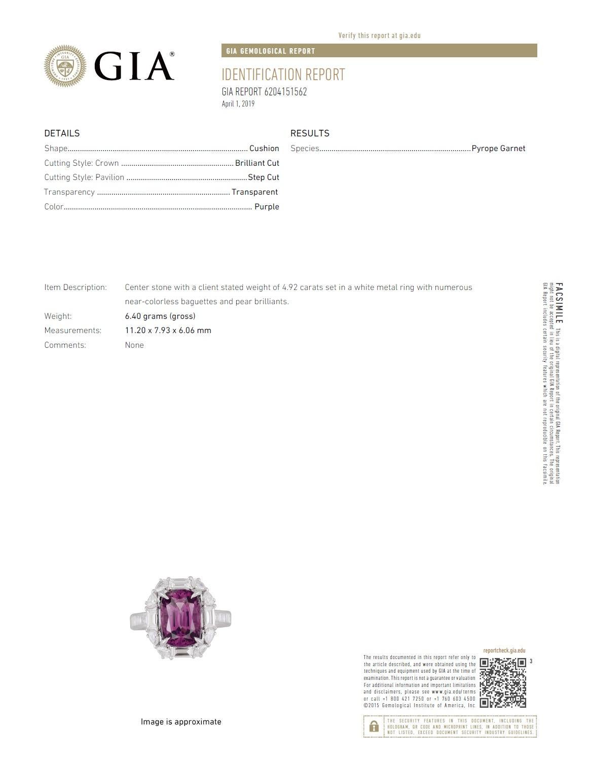 Women's DiamondTown 4.92 Carat Cushion Cut Raspberry Garnet and Diam. Halo Cluster Ring