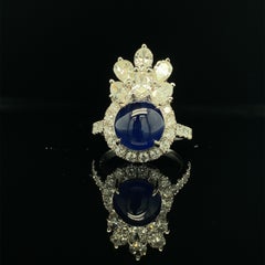4.92 Carat GIA Certified Burma No Heat Sapphire and White Diamond Cocktail Ring
