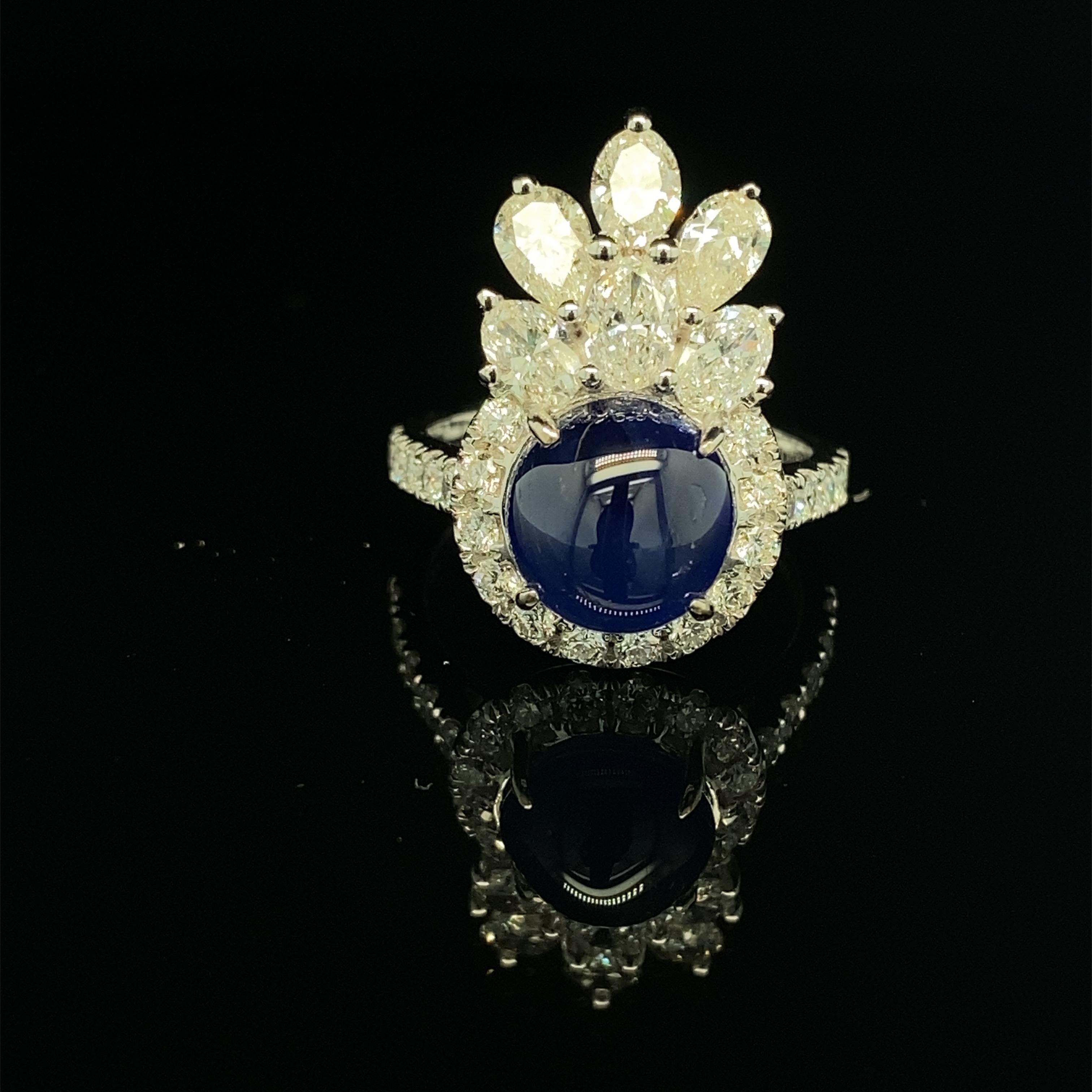 Modern 4.92 Carat GIA Certified Burma No Heat Sapphire and White Diamond Cocktail Ring For Sale