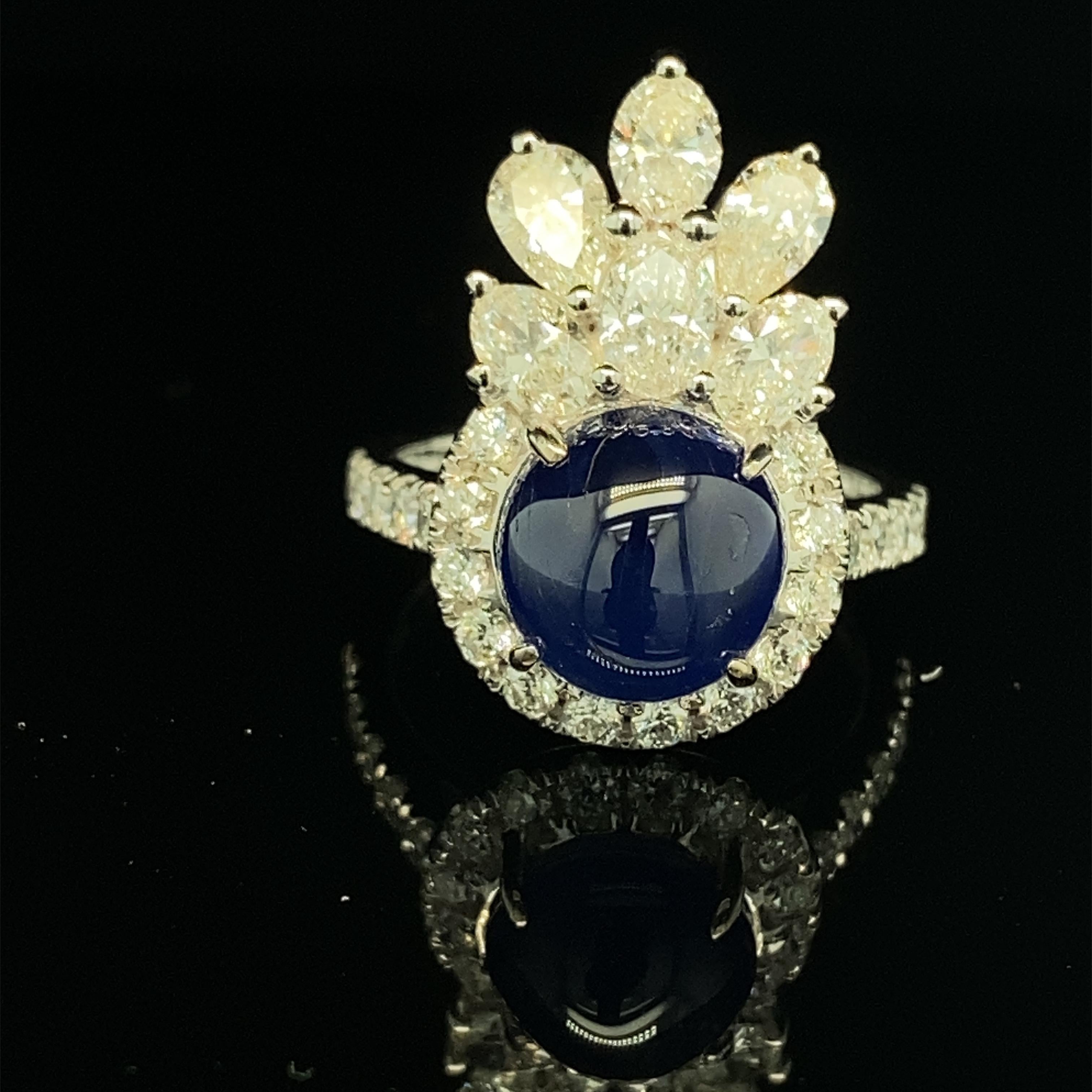 4.92 Carat GIA Certified Burma No Heat Sapphire and White Diamond Cocktail Ring In New Condition For Sale In Hong Kong, HK