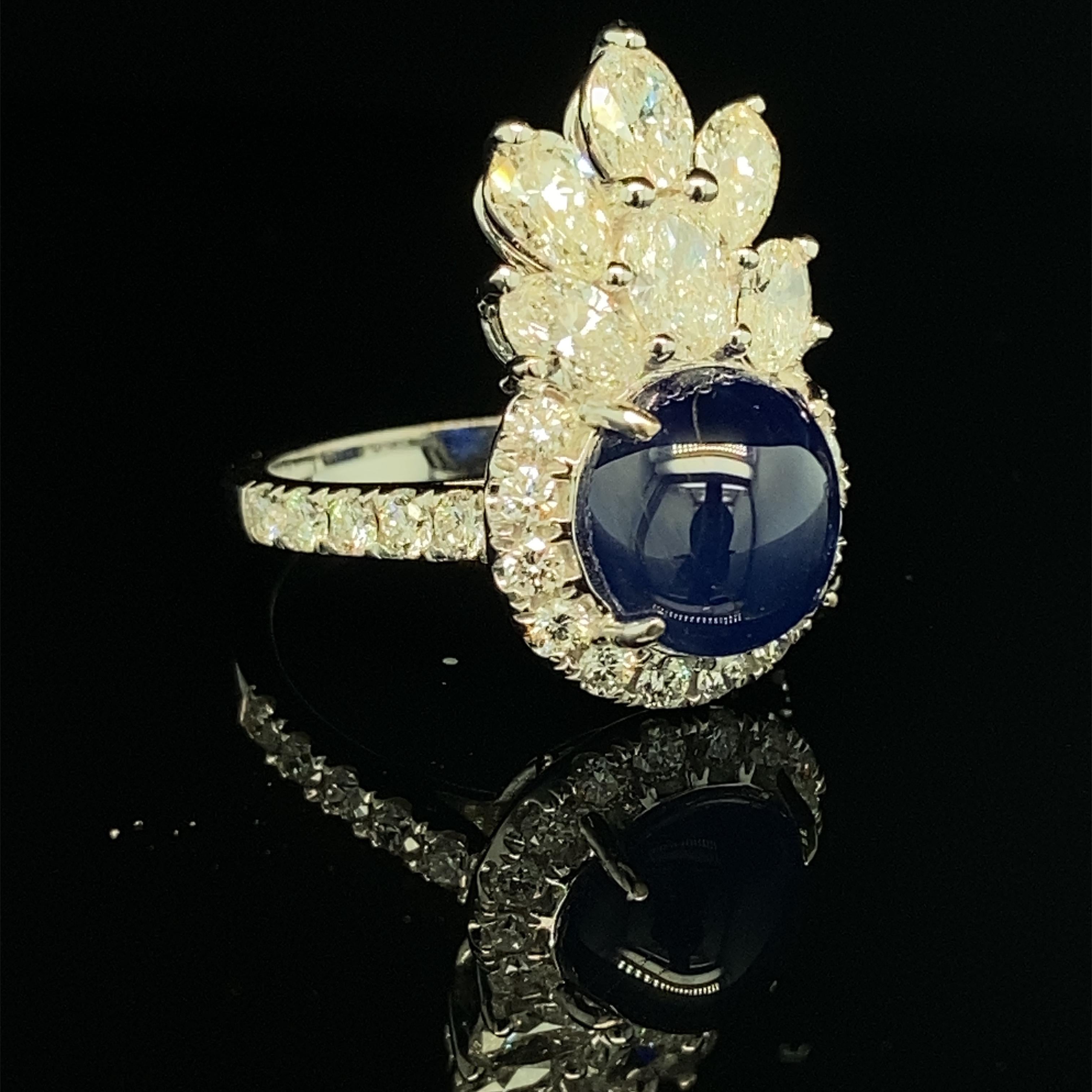 Women's or Men's 4.92 Carat GIA Certified Burma No Heat Sapphire and White Diamond Cocktail Ring For Sale