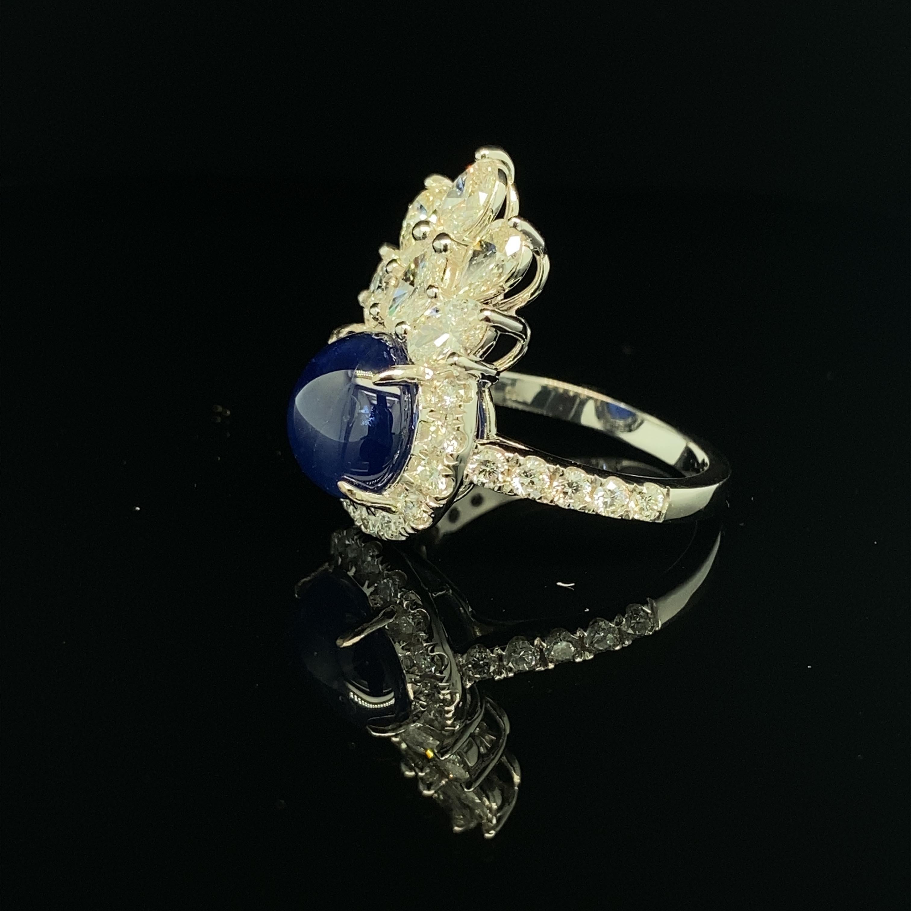 4.92 Carat GIA Certified Burma No Heat Sapphire and White Diamond Cocktail Ring For Sale 2