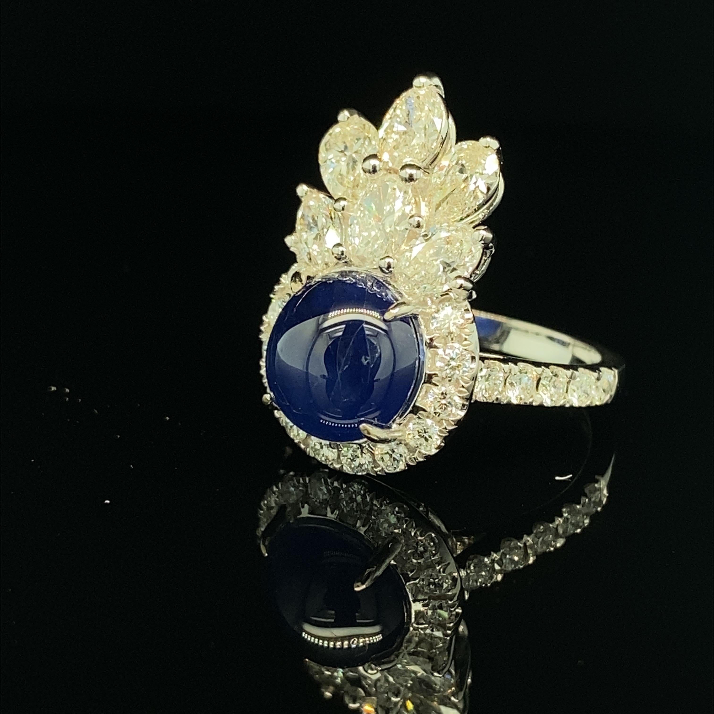 4.92 Carat GIA Certified Burma No Heat Sapphire and White Diamond Cocktail Ring For Sale 3
