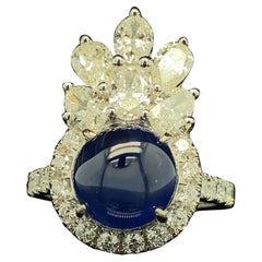 4.92 Carat GIA Certified Burma No Heat Sapphire and White Diamond Cocktail Ring