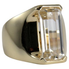 4.92 Carat Rectangle Clear Quartz 9k Yellow Gold Wide Style Ring