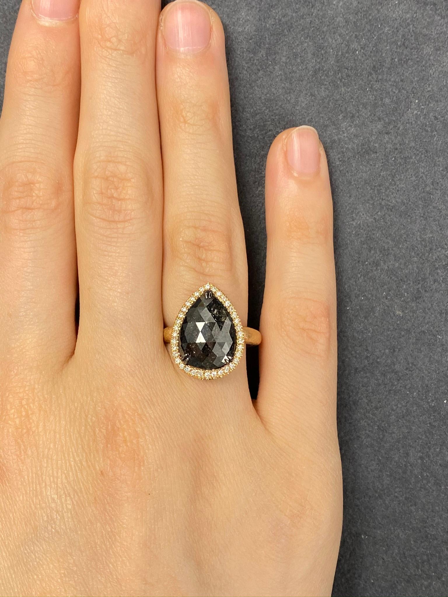 4.92 Carat Rose Cut Black and White Diamond Cocktail Ring In New Condition For Sale In Great Neck, NY