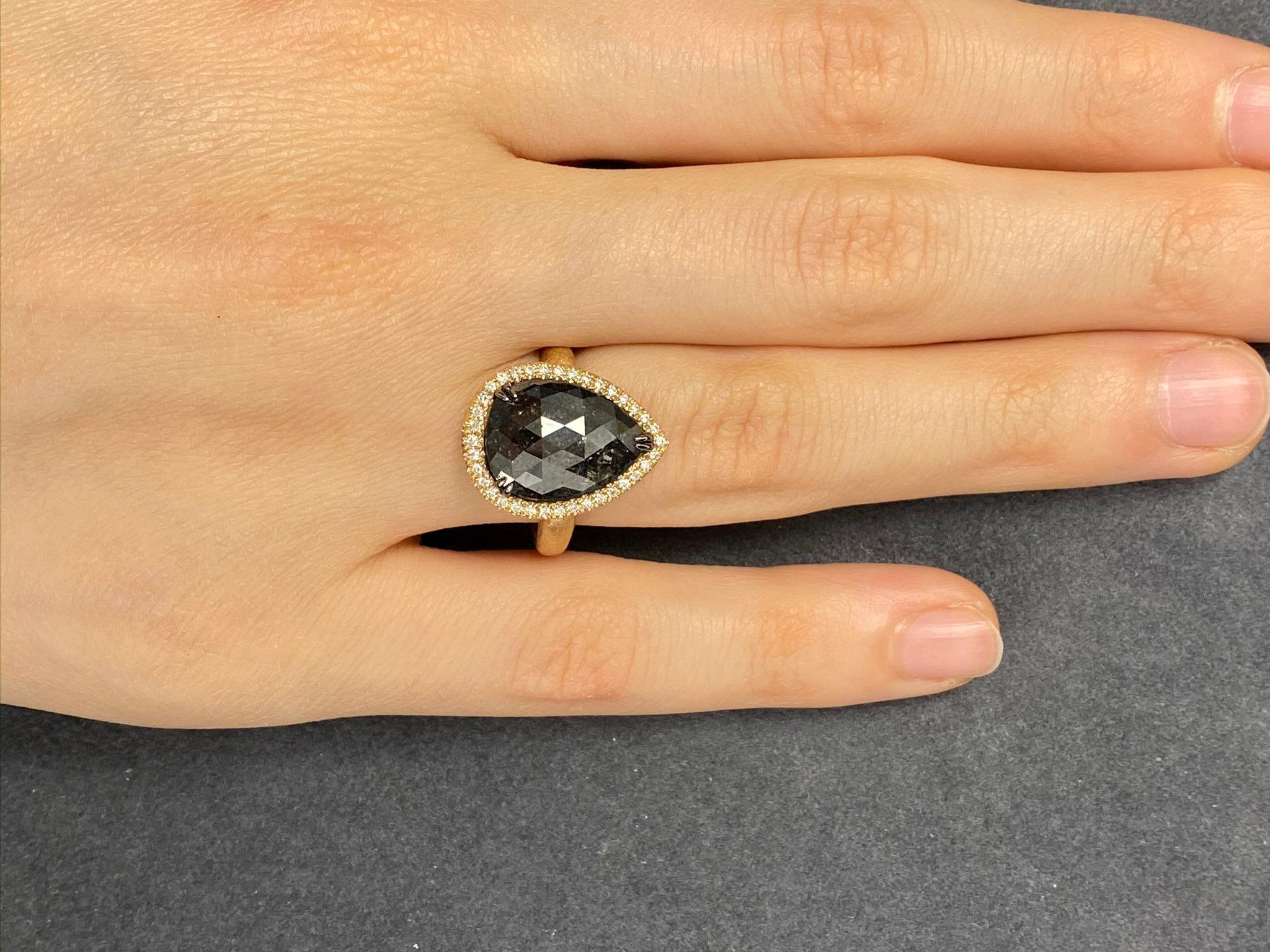 4.92 Carat Rose Cut Black and White Diamond Cocktail Ring For Sale 2