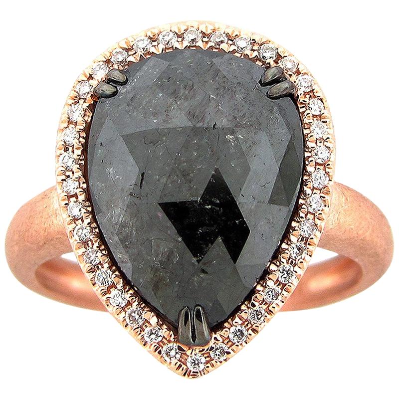4.92 Carat Rose Cut Black and White Diamond Cocktail Ring For Sale