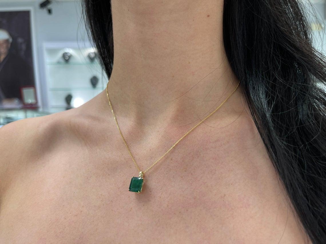 4.92-Carats 14K Solitaire Emerald, Emerald Cut Solitaire Gold Pendant In New Condition In Jupiter, FL