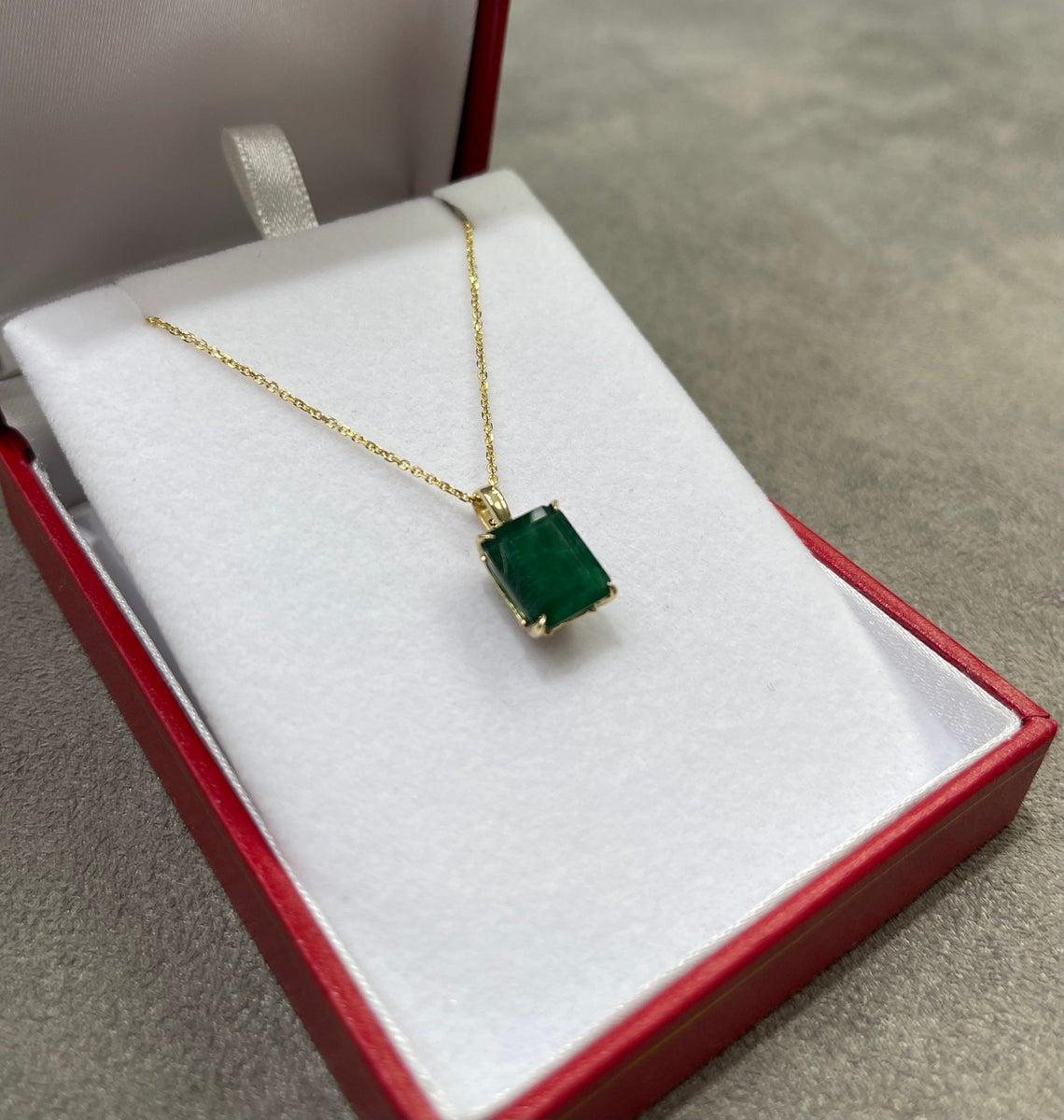 4.92-Carats 14K Solitaire Emerald, Emerald Cut Solitaire Gold Pendant 2