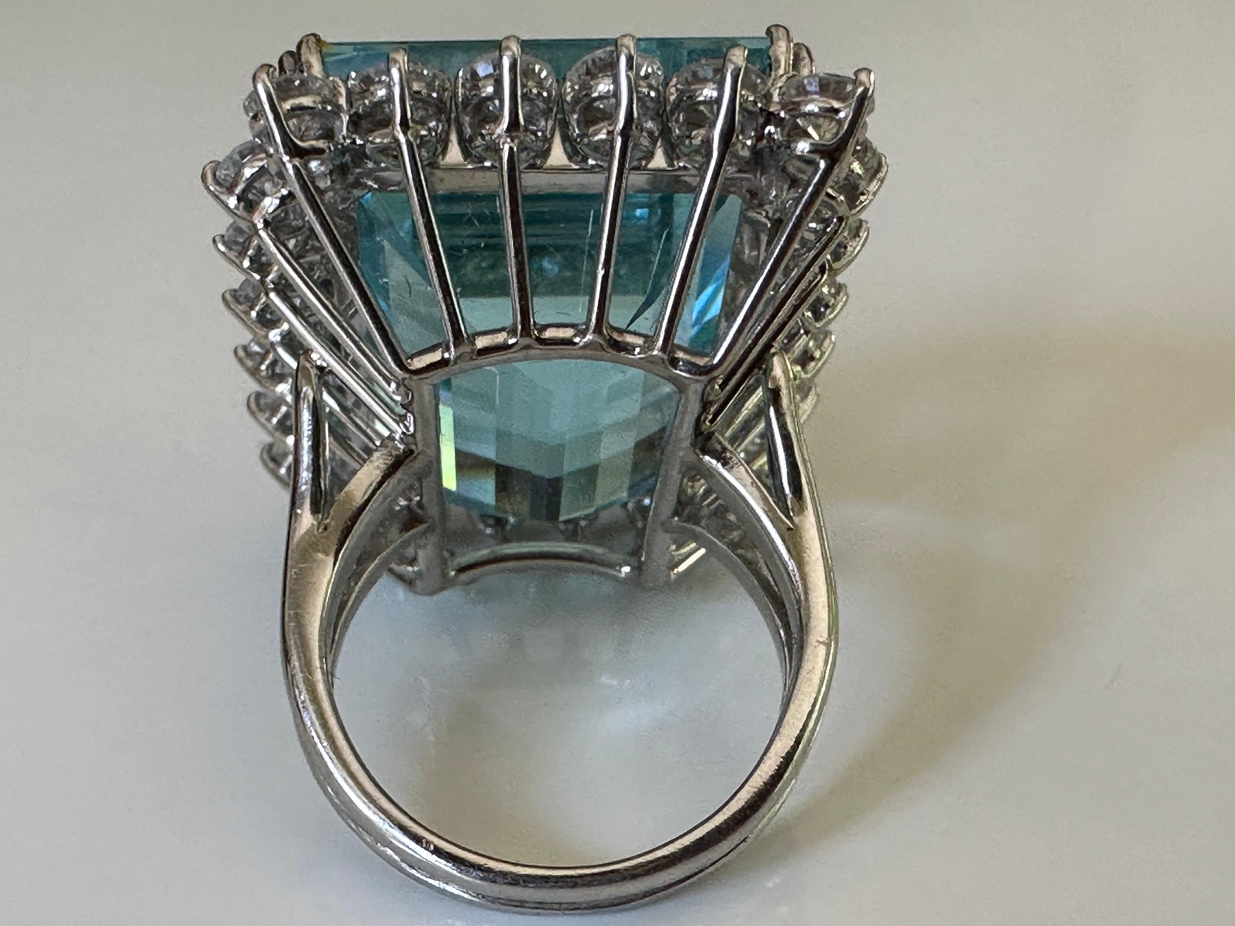 Emerald Cut 49.20-Carat Emerald-Cut Aquamarine and Diamond Cocktail Ring  For Sale