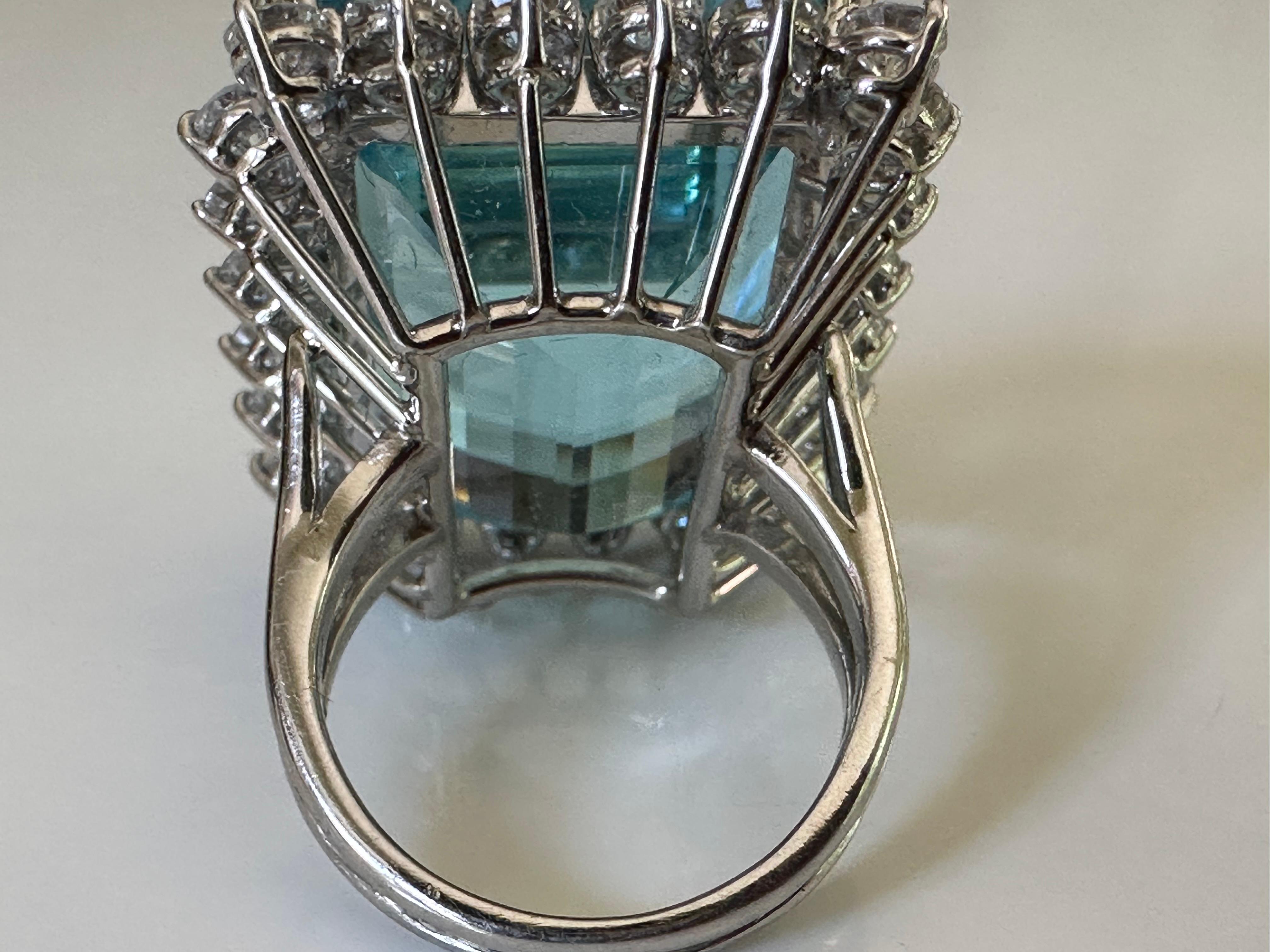 49.20-Carat Emerald-Cut Aquamarine and Diamond Cocktail Ring  In Good Condition For Sale In Denver, CO