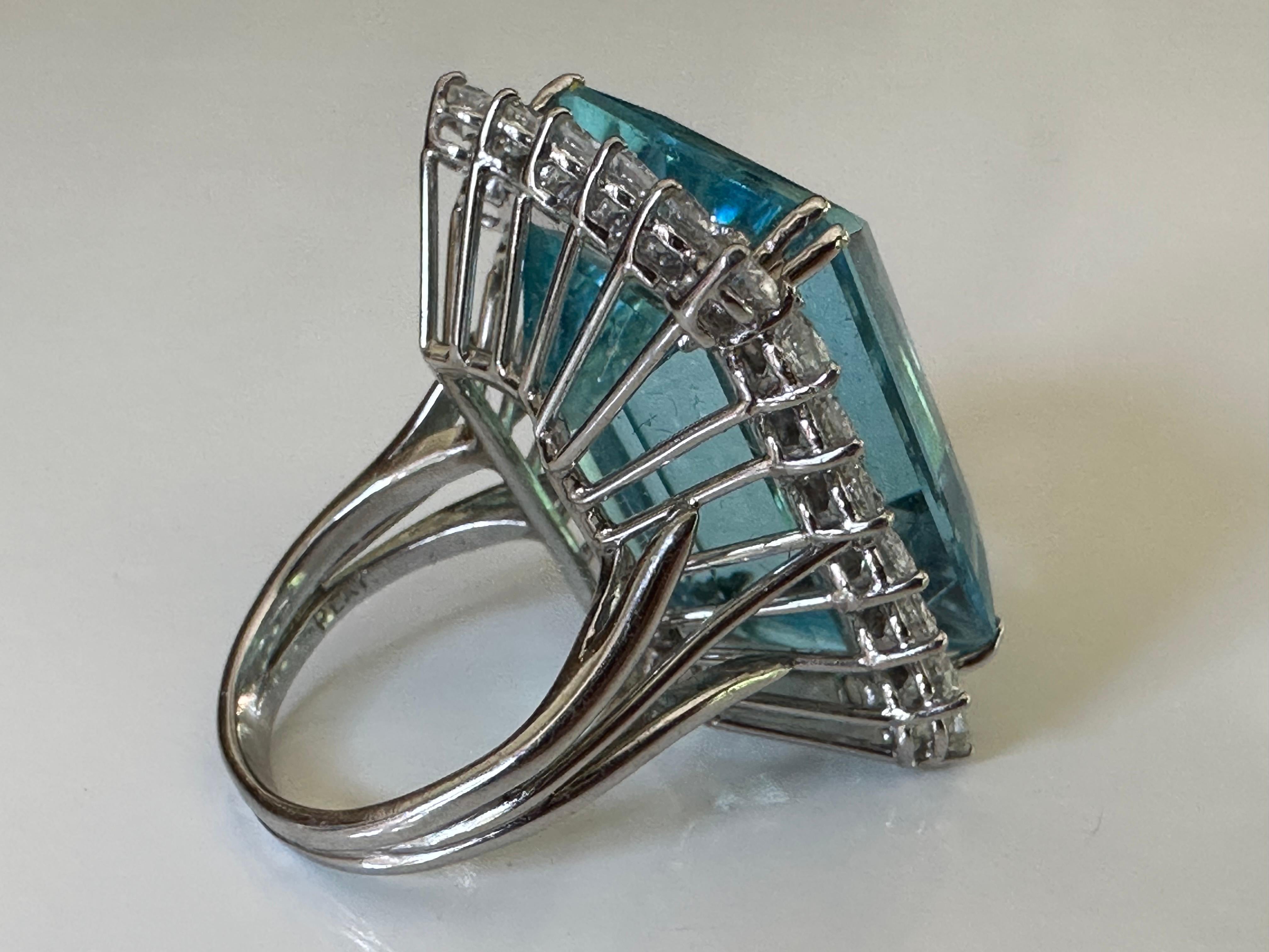 Women's 49.20-Carat Emerald-Cut Aquamarine and Diamond Cocktail Ring  For Sale